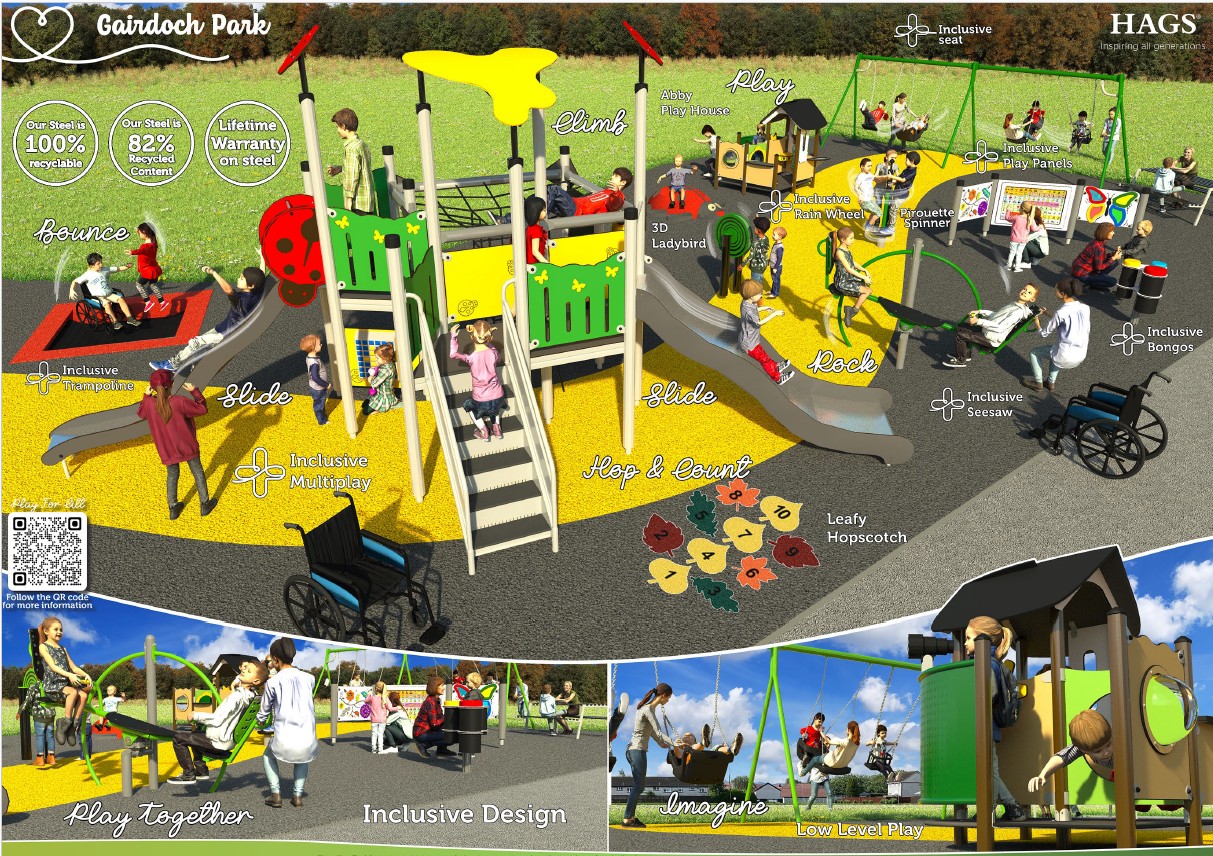 Thank you everyone who took part in this survey Respondents from Carronshore and the wider Falkirk Council Area have shown a preference for the Hags design for the Gairdoch Park Play Area Upgrade, with a number of individuals across various age groups, particularly those aged 30-45, favouring this option. There is a clear trend of individual preferences rather than organisational representation in the feedback provided. The winning design below from Hags will be installed in the park and will hopefully be complete before the end of the year for all to enjoy.
